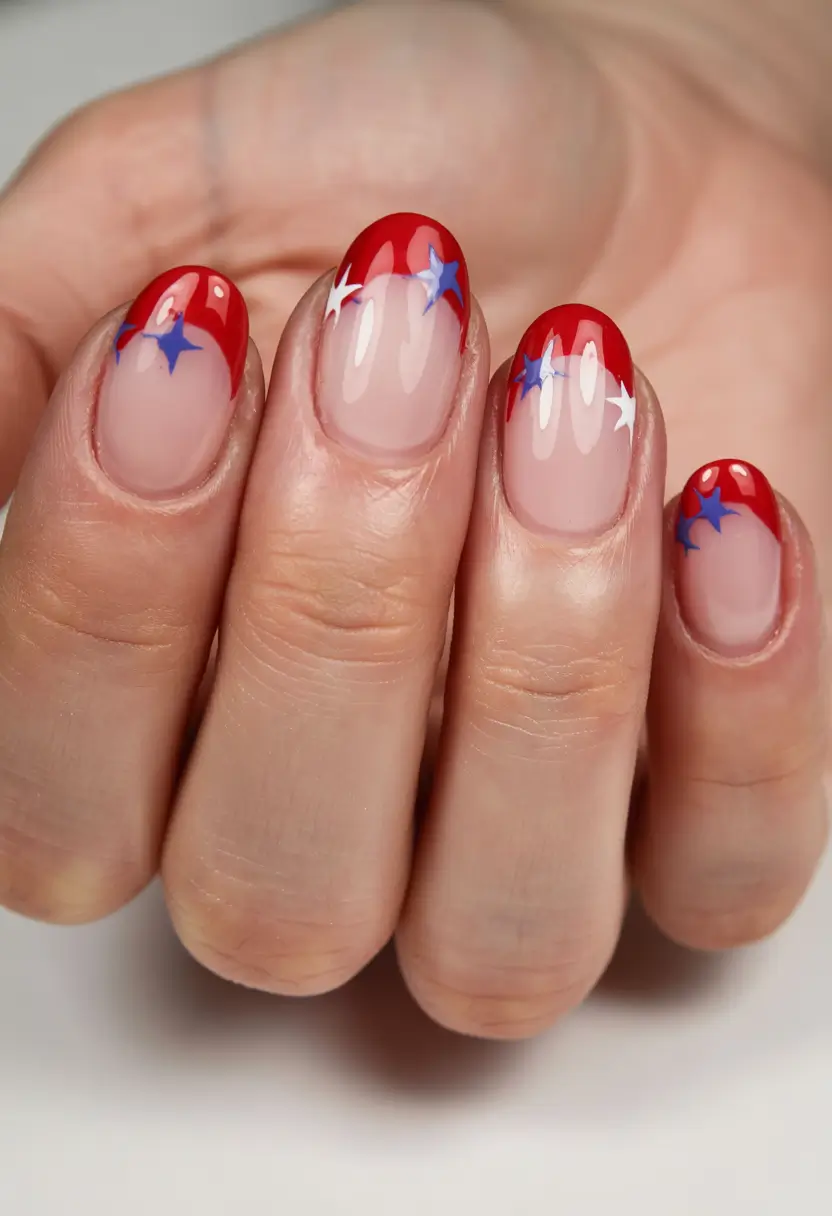 fourth of july nails designs ideas 2025 Retro Star French on Short Nails