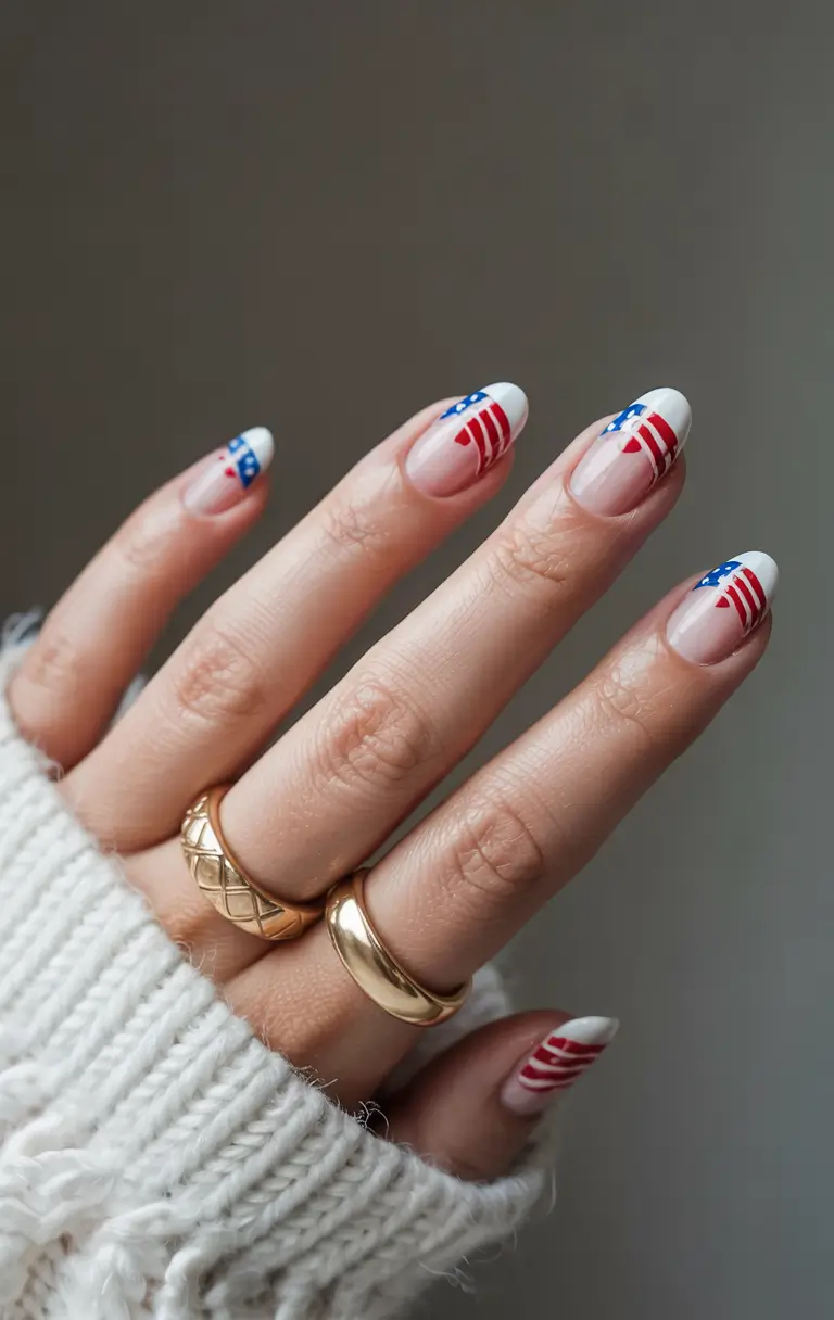 fourth of july nails designs ideas 2025 Minimalist French Tips with a Patriotic Twist