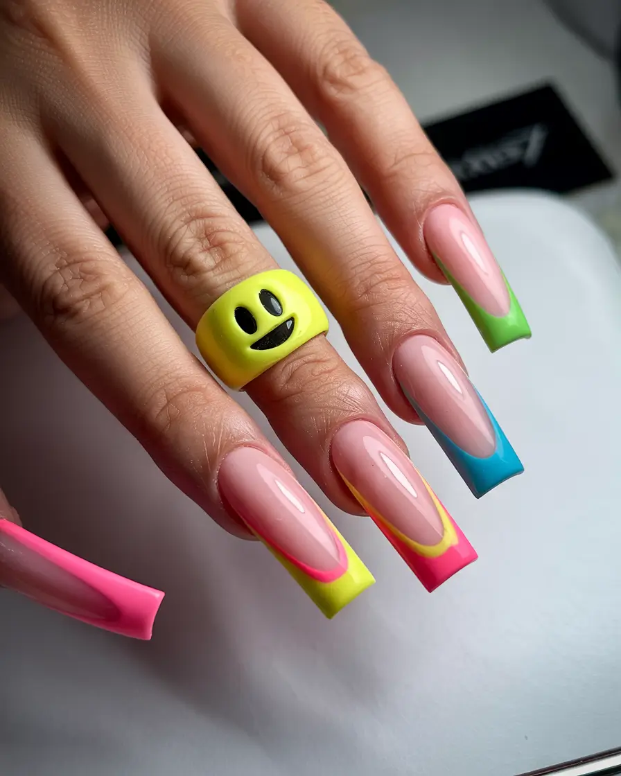 french tips for summer 2025 Playful Punch of Neon
