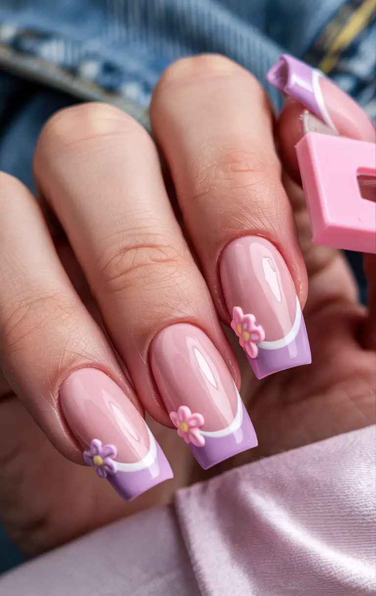 french tips for summer 2025+Retro Lavender Florals