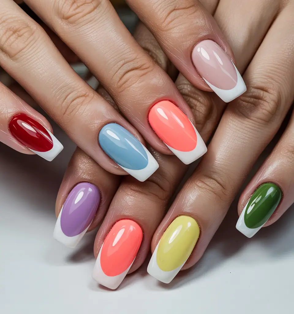french tips for summer 2025 Rainbow Remix on White
