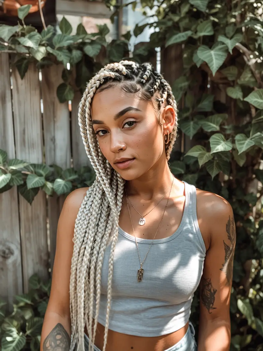 july hairstyles ideas 2025 Blonde Box Braids with Understated Edge