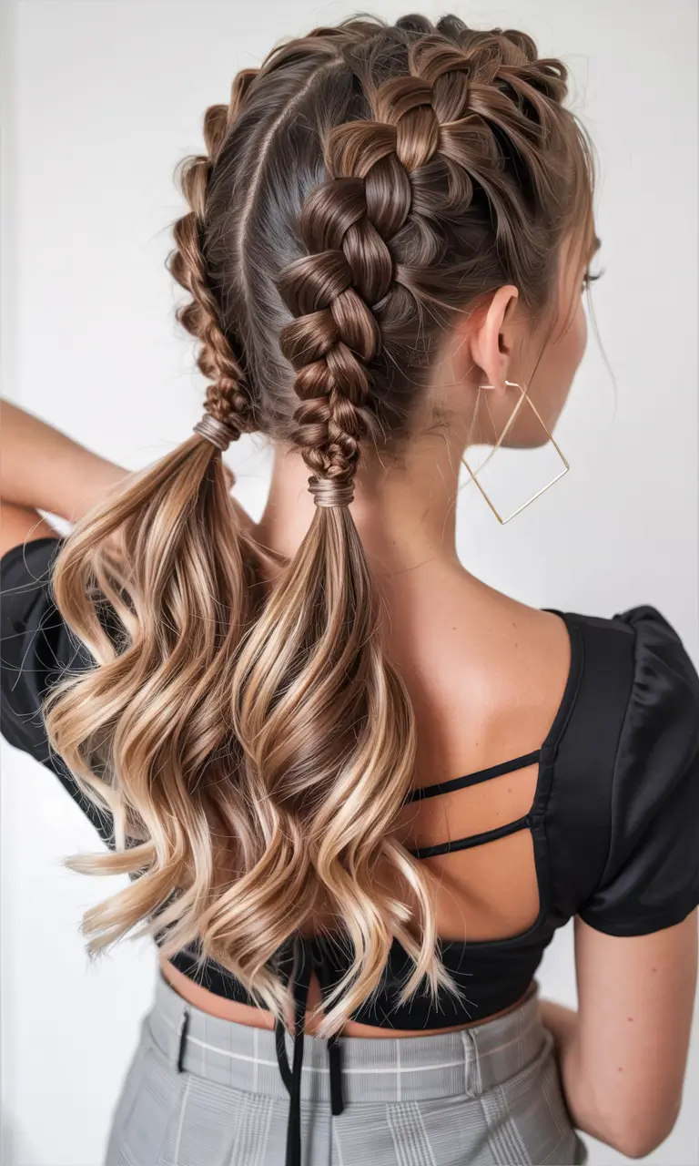 july hairstyles ideas 2025 Polished Double Braided Pigtails