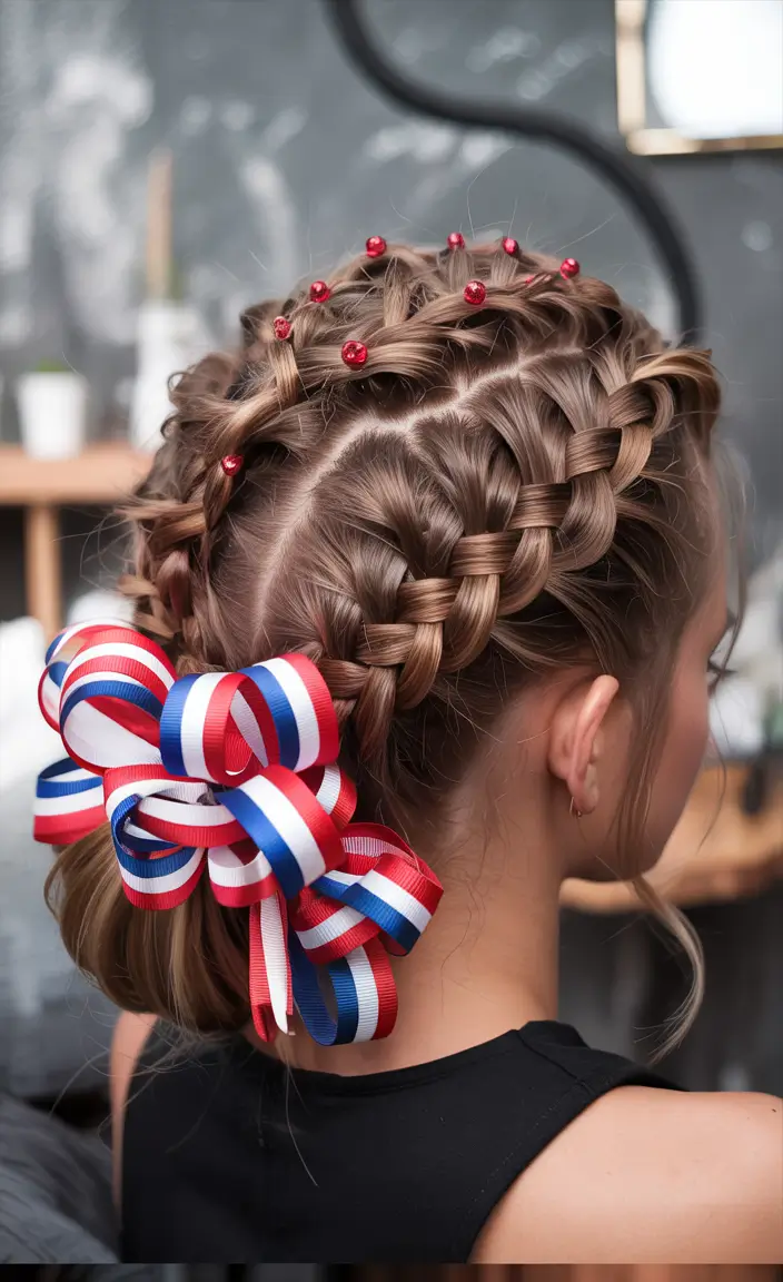 july hairstyles ideas 2025 Bubble Bow Braid with Firework Detail