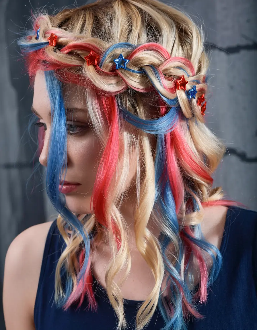 july hairstyles ideas 2025 Whimsical Braided Halo & Starry Strands