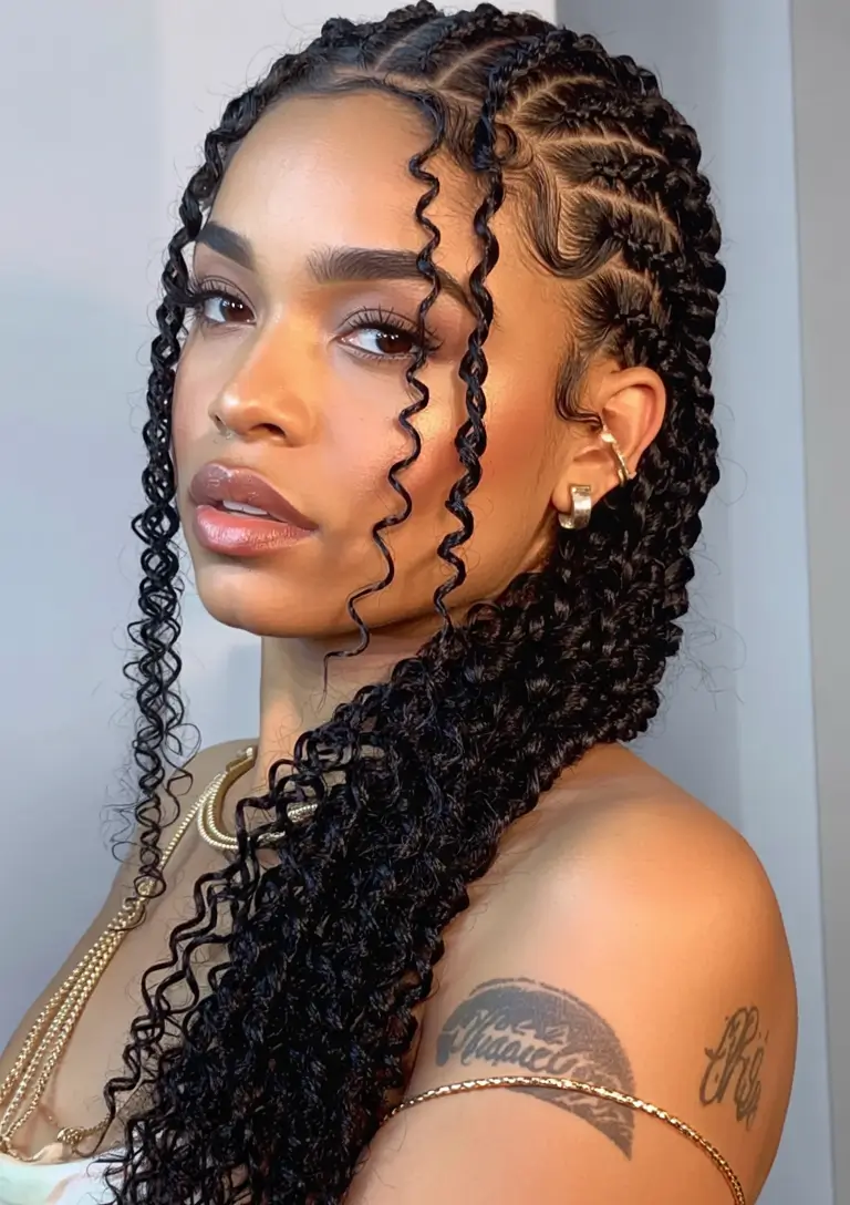 july hairstyles ideas 2025 Curly Micro-Braids with Natural Texture