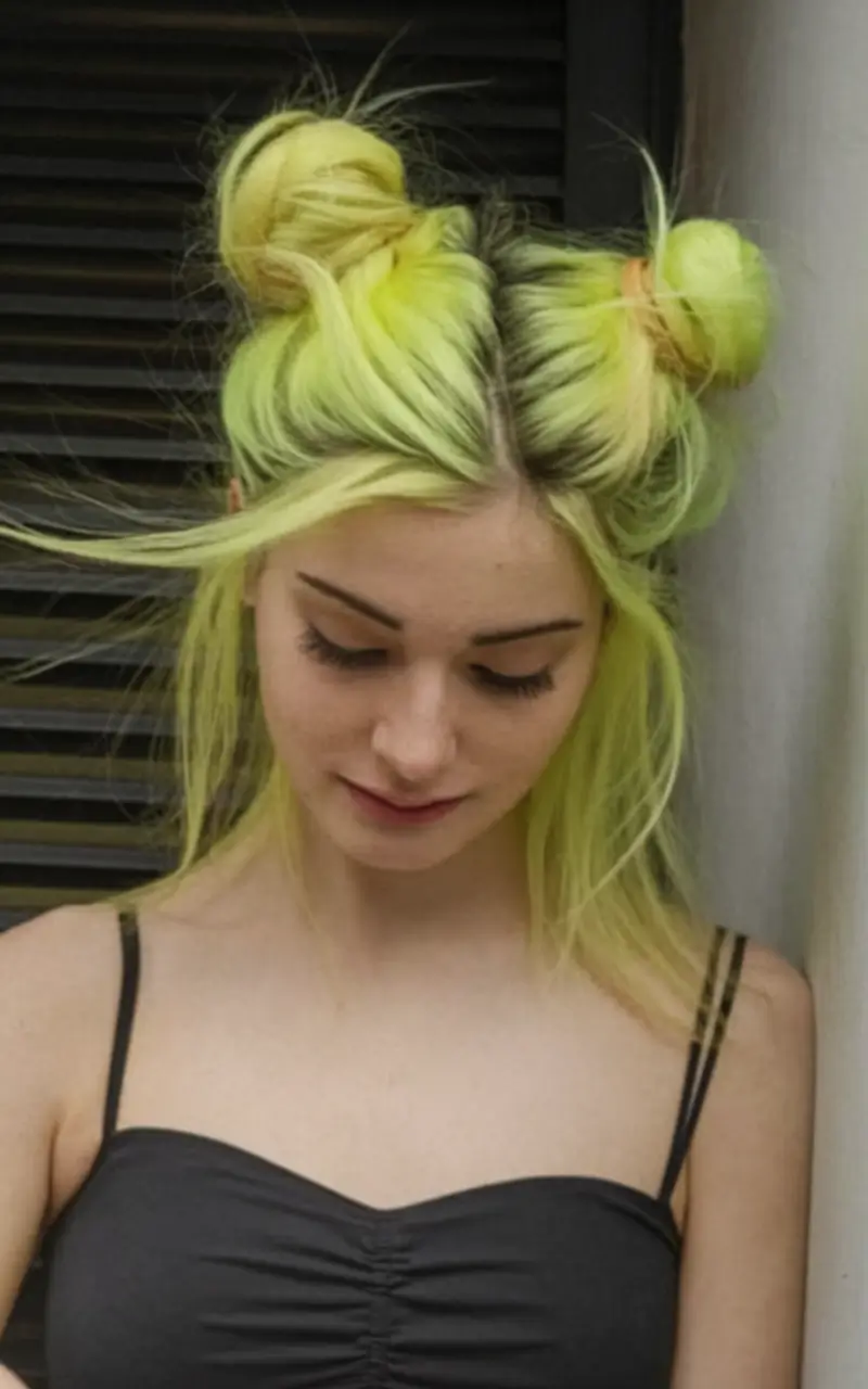 july hairstyles ideas 2025 Neon Space Buns with Attitude