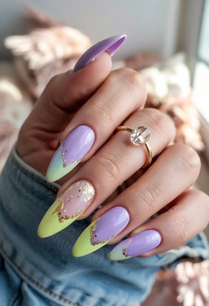 july nails ideas 2025 Lavender Sorbet and Golden Glaze