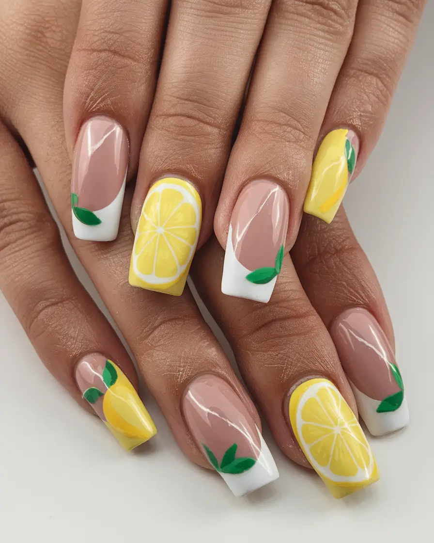 july nails ideas 2025 Lemonade Stand Meets French Tip