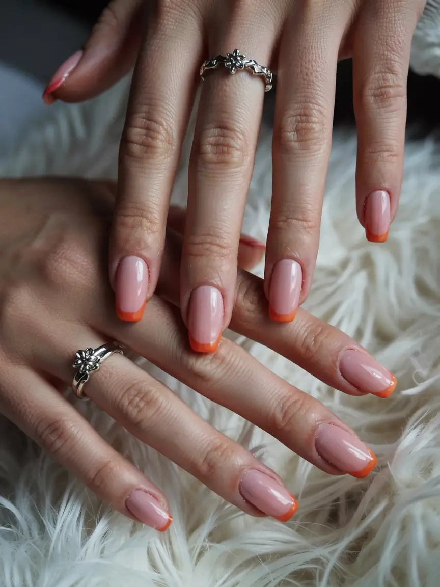 july nails ideas 2025 Minimalist French in Tangerine Pop