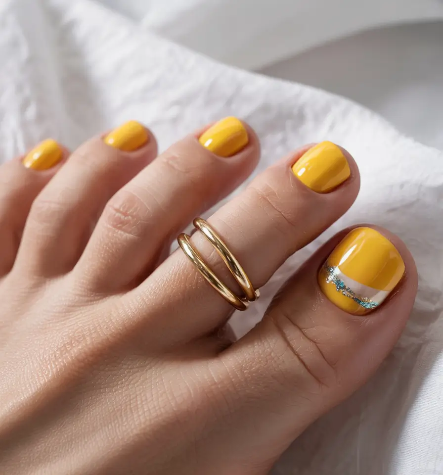 june toe nails ideas 2025 Sunshine Chic With a Twist of Sparkle