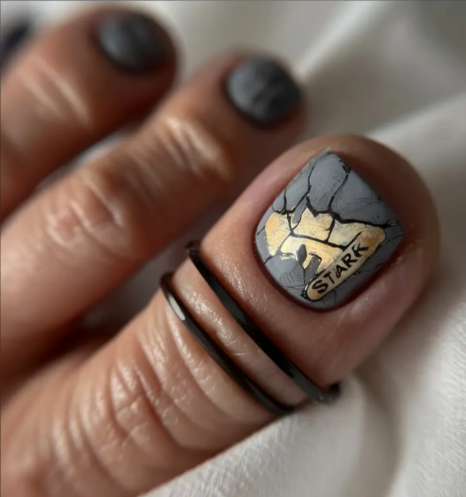 june toe nails ideas 2025 Cracked Metal Drama