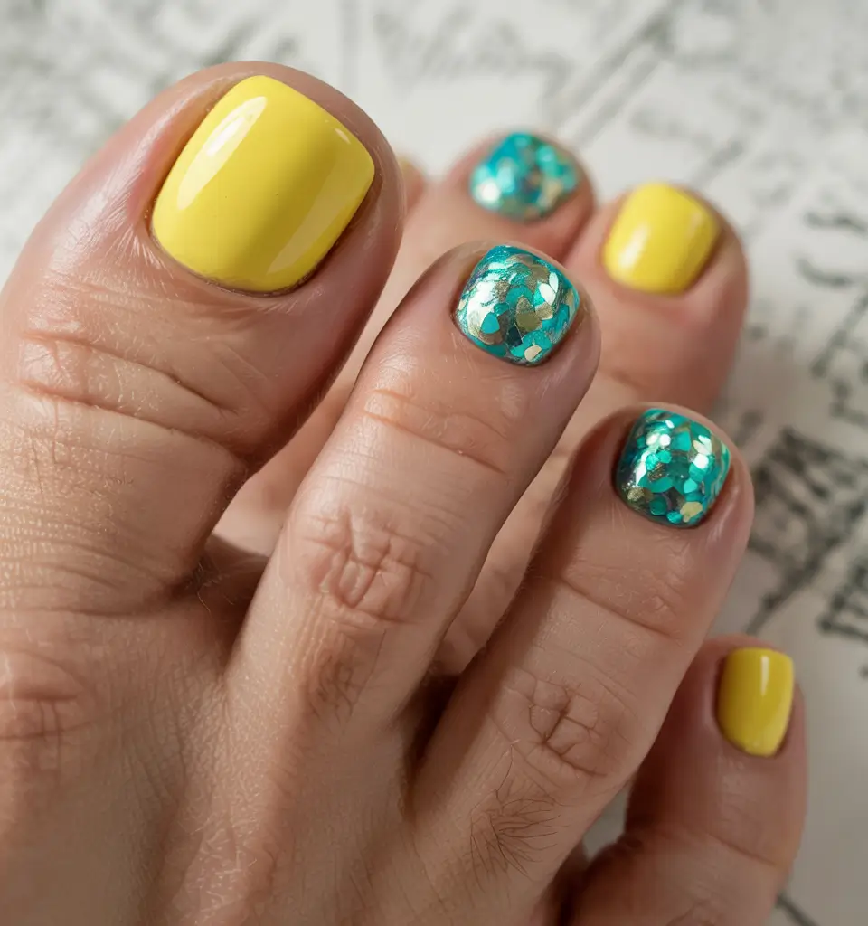 june-toe-nails-ideas-2025-lemonade-pool-party-sparkle