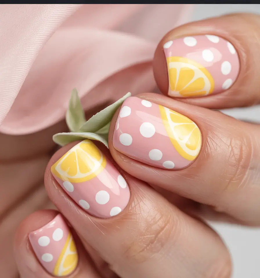 lemon nails designs ideas 2025 Sweet Slice of Pink Lemonade