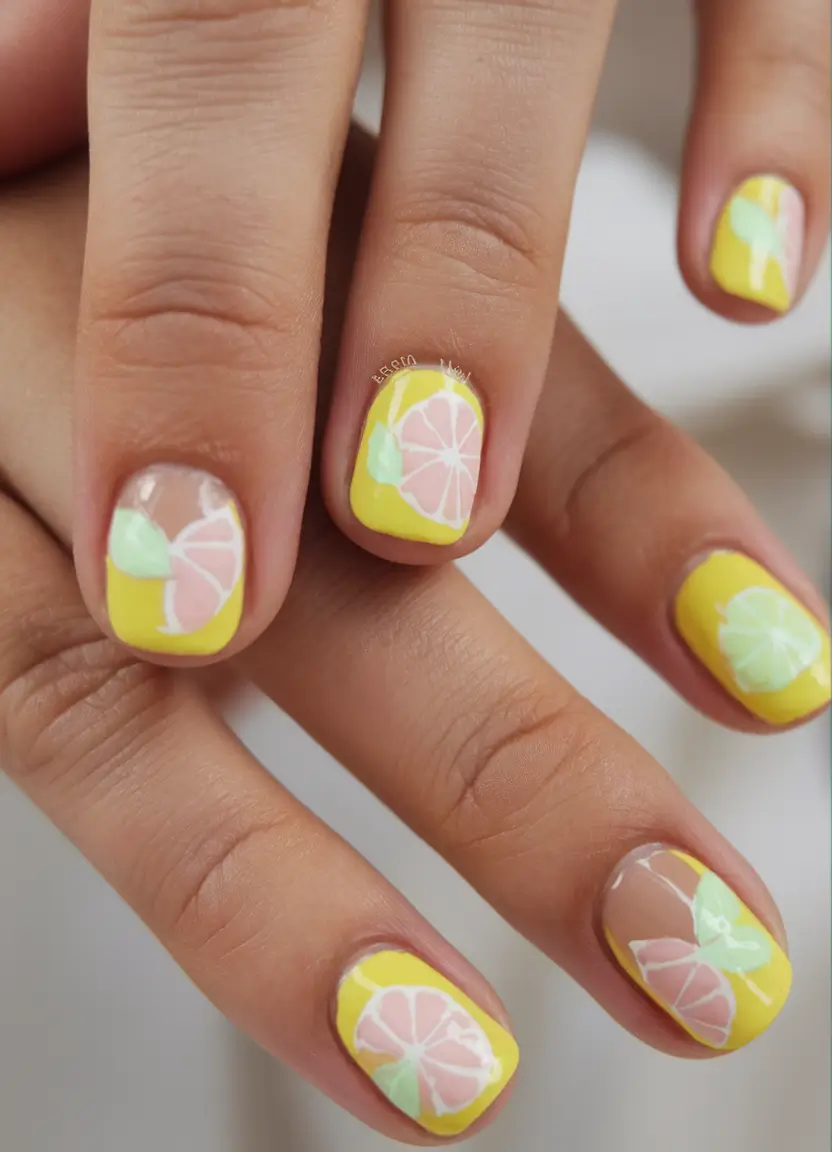 lemon nails designs ideas 2025 Pastel Pink Lemonade Pop