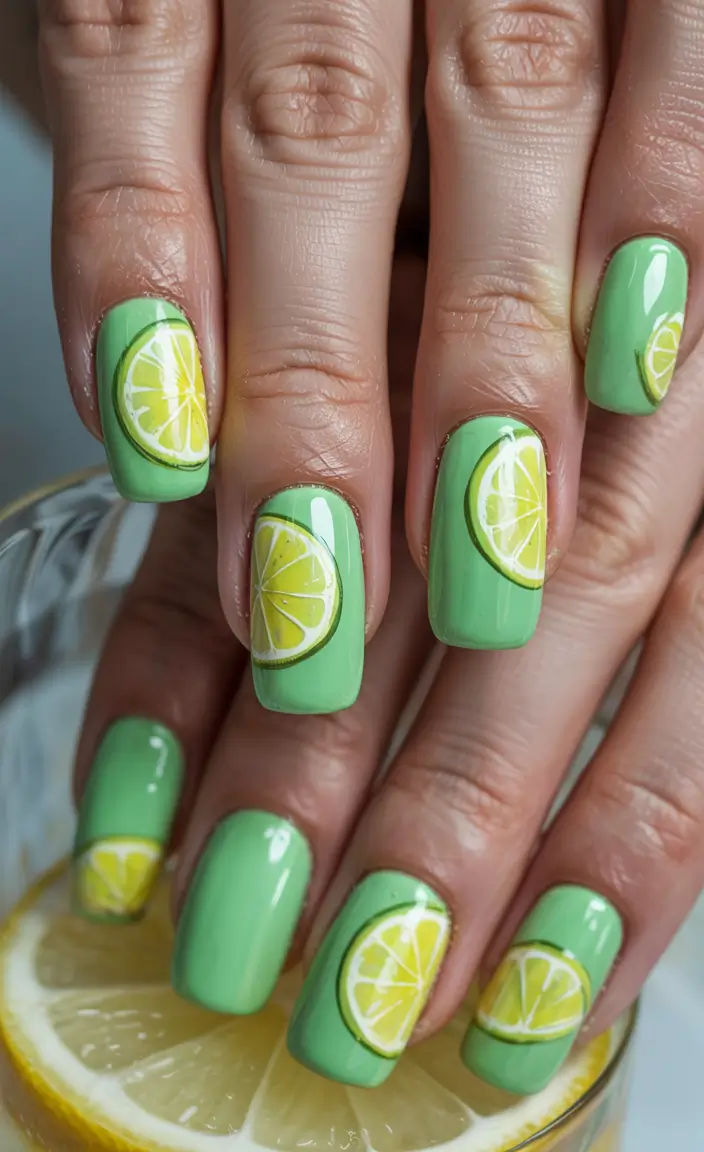 lemon nails designs ideas 2025 Mint Mojito Meets Lemon Pop