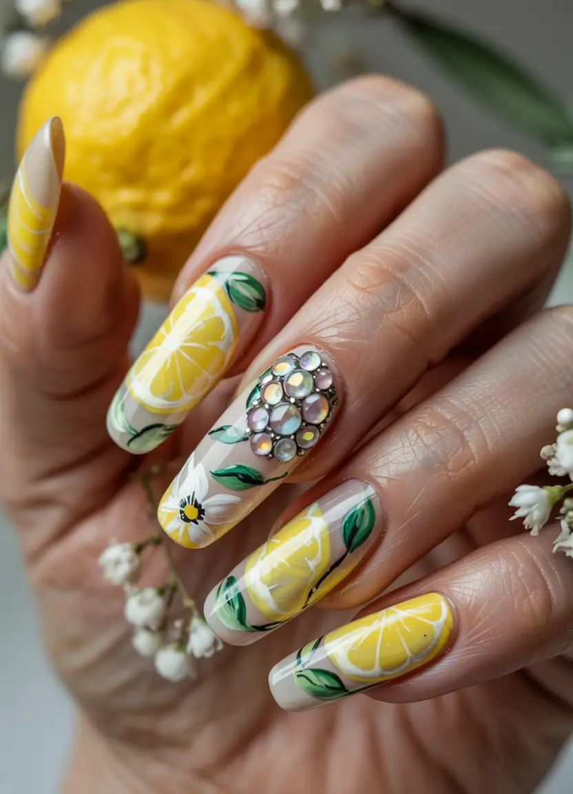 lemon nails designs ideas 2025 Daisy Grove Citrus Chic