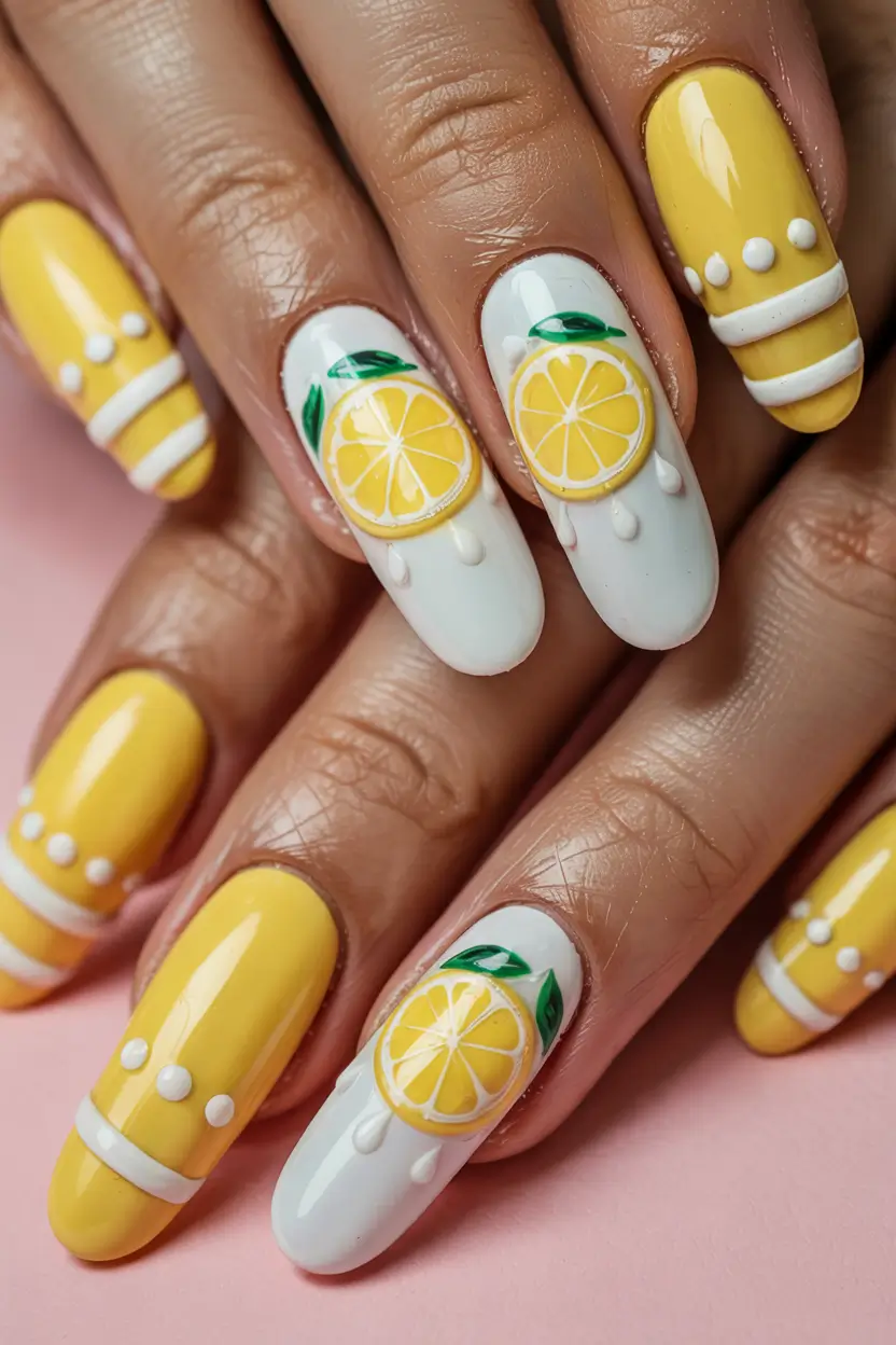 lemon nails designs ideas 2025 Zesty Pop with 3D Drops
