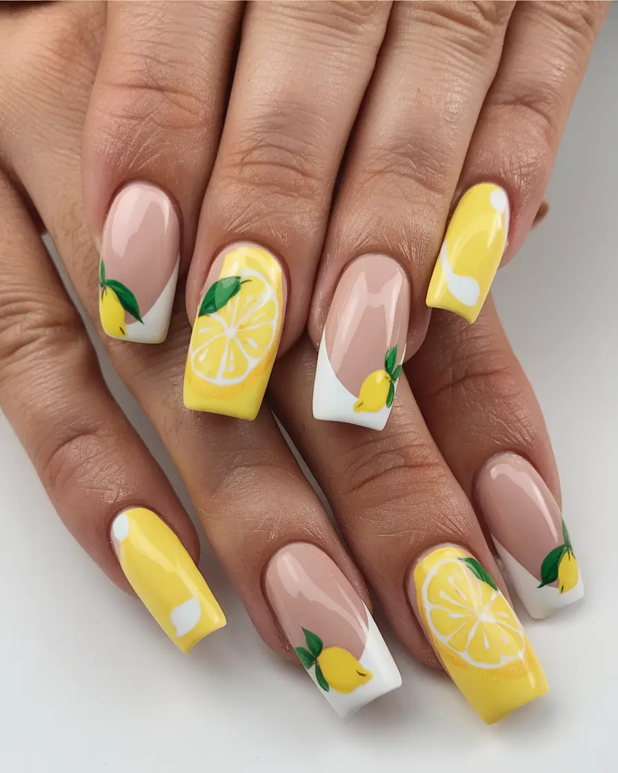 lemon nails designs ideas 2025 Citrus Twist Frenchies
