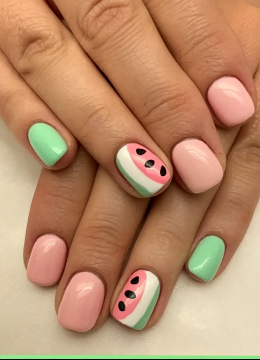 must try nail designs for summer 2025+Minty Melon Moods