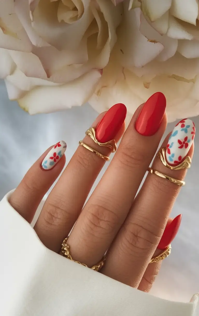 must try nail designs for summer 2025+Cherry Pop Florals