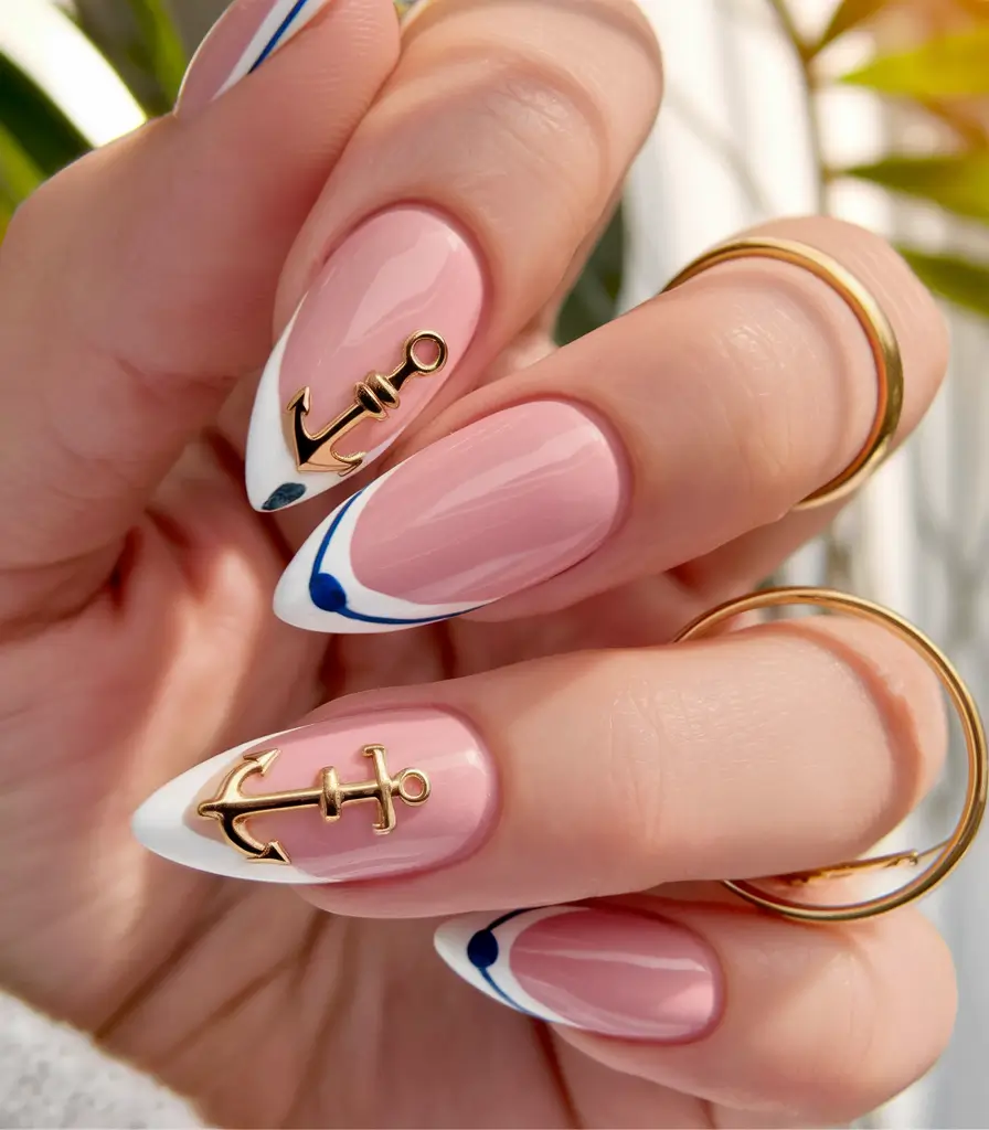 must try nail designs for summer 2025+Nautical Luxe