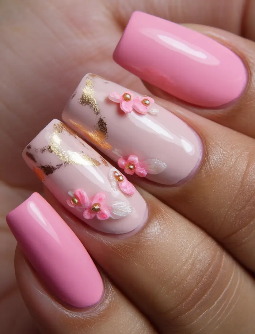 must try nail designs for summer 2025+Golden Hour Petals in 3D