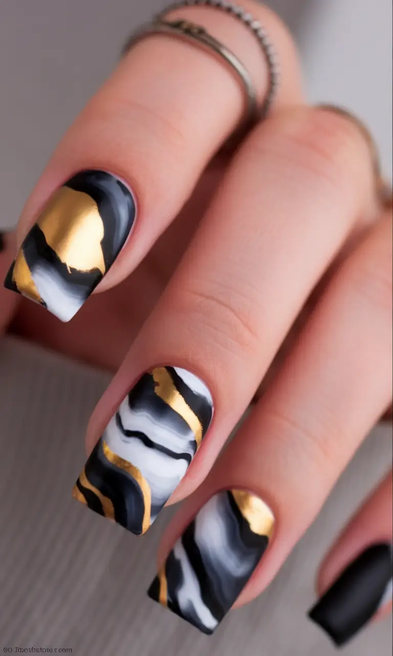 must try nail designs for summer 2025+Gilded Marble Obsession