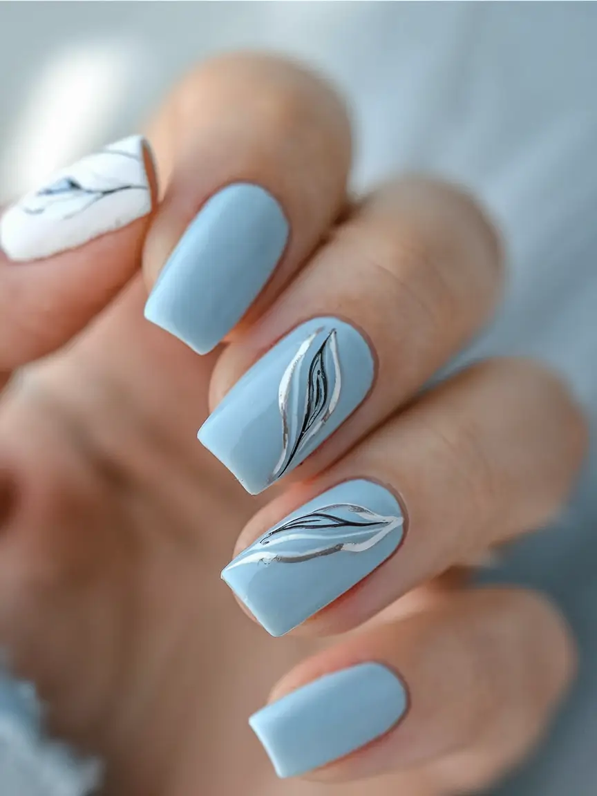 nail inspo for summer 2025 Soft Blue Minimalist Florals