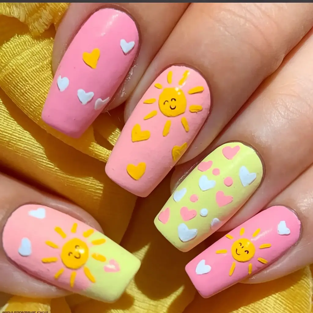 nail inspo for summer 2025 Happy Sunshine and Hearts