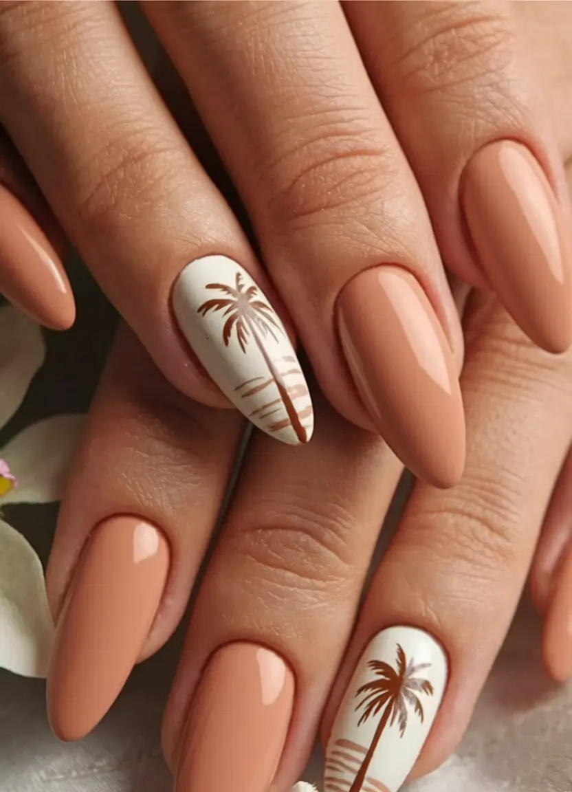 nail inspo for summer 2025 Palm Tree Sunset Minimalism