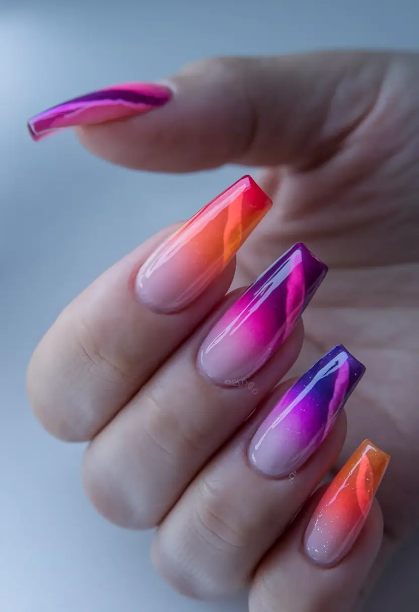 nail inspo for summer 2025 Sunset Ombré Wave
