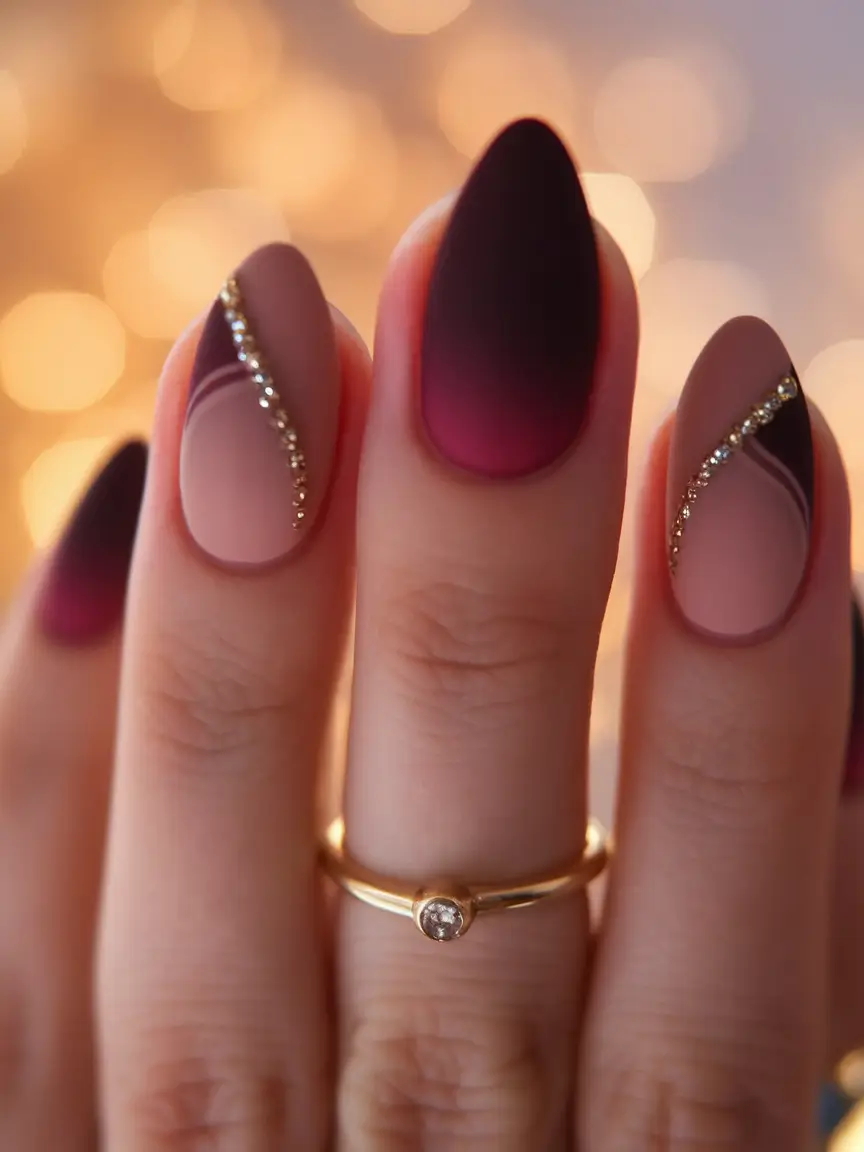 nail inspo for summer 2025 Wine and Gold Matte Finish