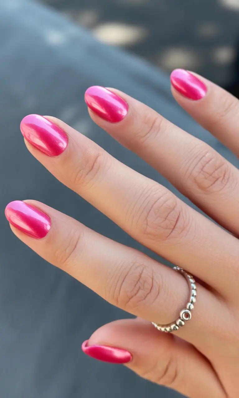 oval nail looks for summer 2025 Electric Pink Glaze