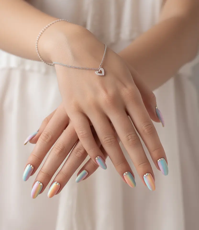 oval nail looks for summer 2025+Pastel Fade With Pearls