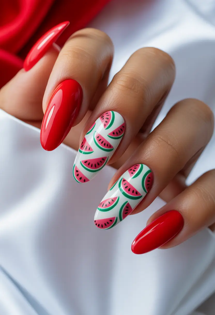 oval nail looks for summer 2025+Watermelon Sugar Pop