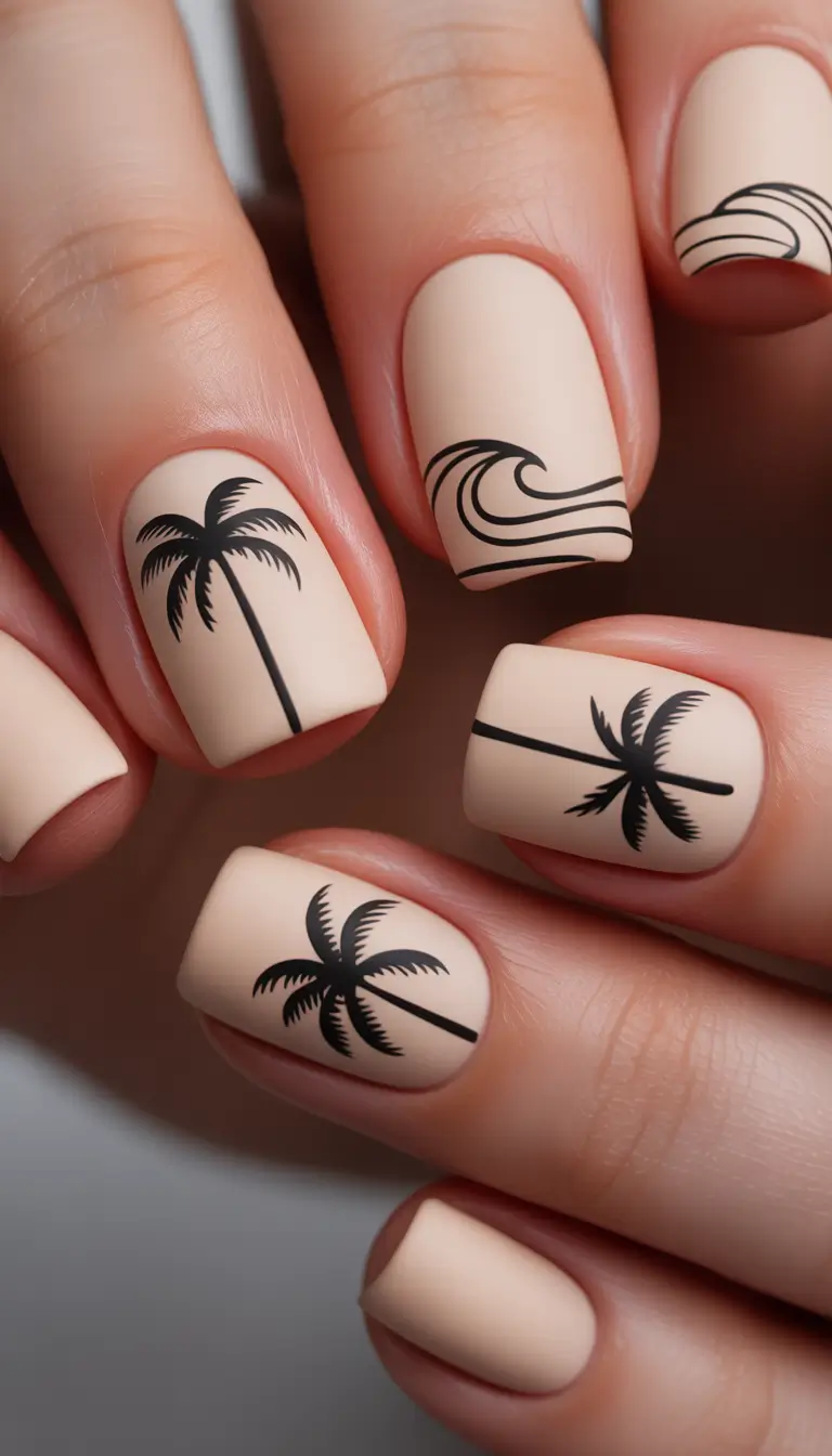 oval nail looks for summer 2025+Sunset Silhouettes in Sand