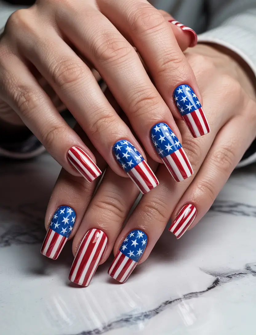 Patriotic Nail Inspo for 4th of July 2025+Stars and Stripes with a Bold Classic Twist