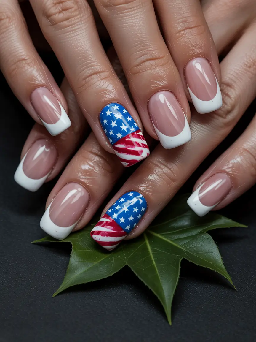 Patriotic Nail Inspo for 4th of July 2025+French with a Flag Flip