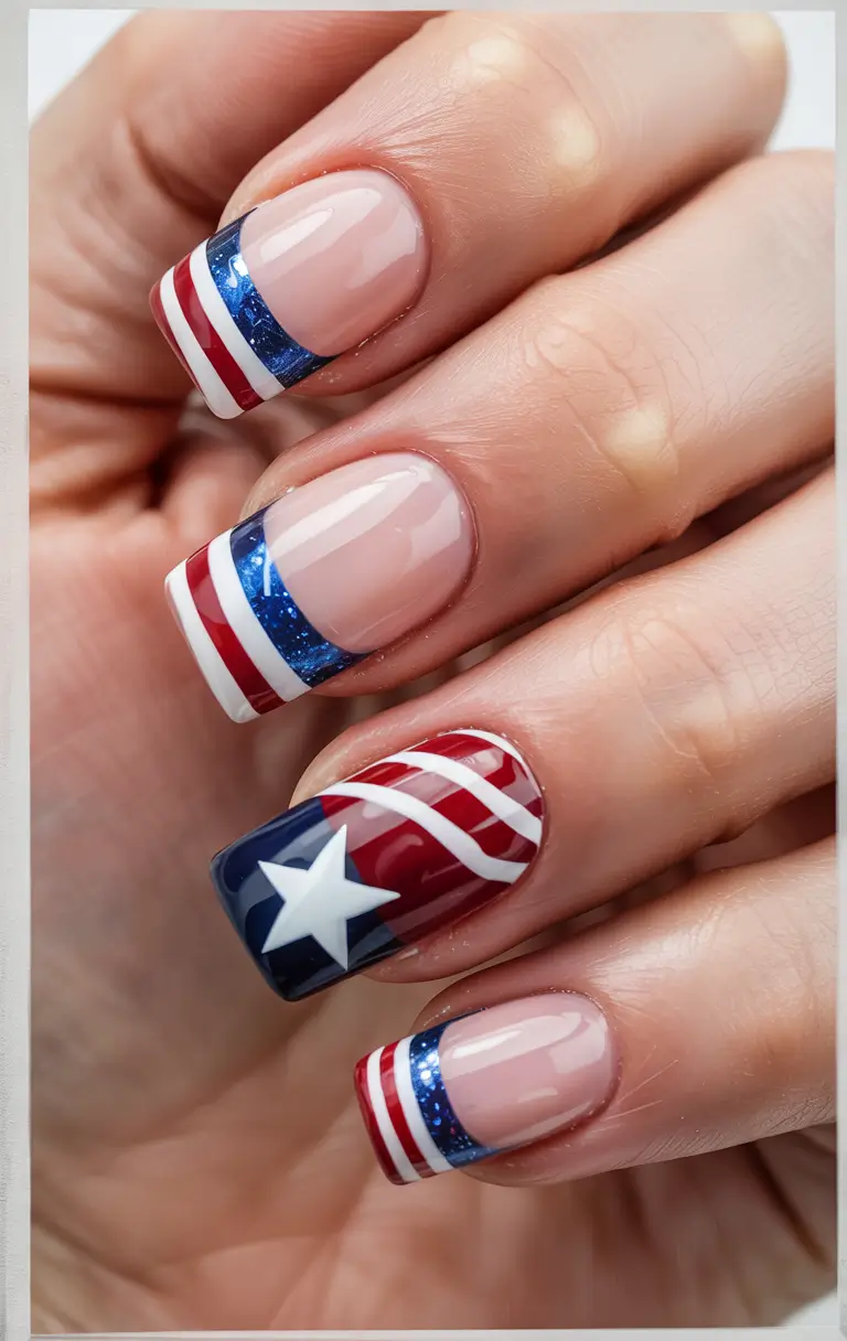 Patriotic Nail Inspo for 4th of July 2025+Modern Americana with a Glossy Edge