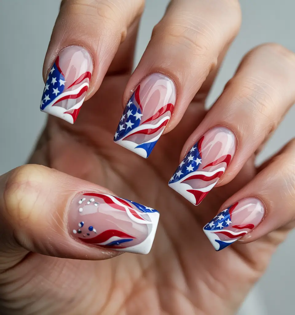 Patriotic Nail Inspo for 4th of July 2025+Flag Flames in Motion