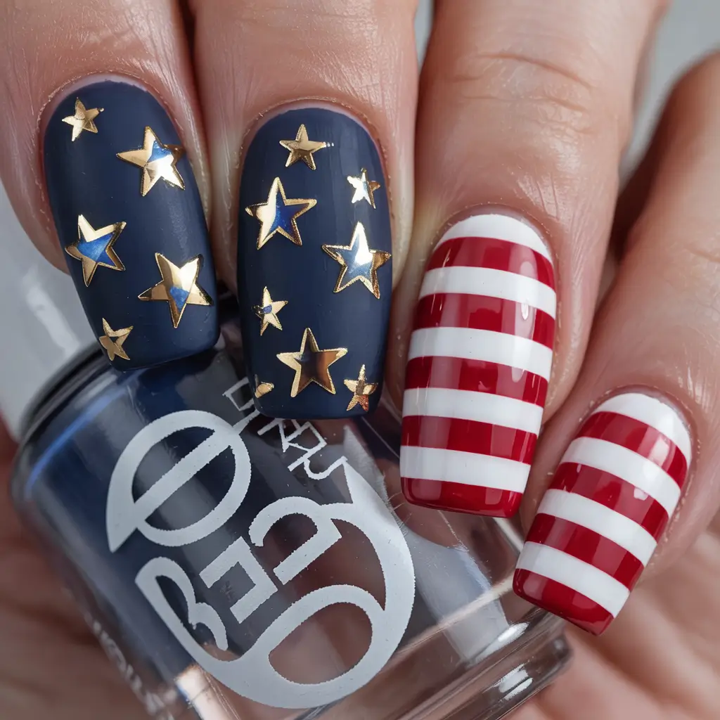 Patriotic Nail Inspo for 4th of July 2025+Matte Meets Metallic in Star-Spangled Pop