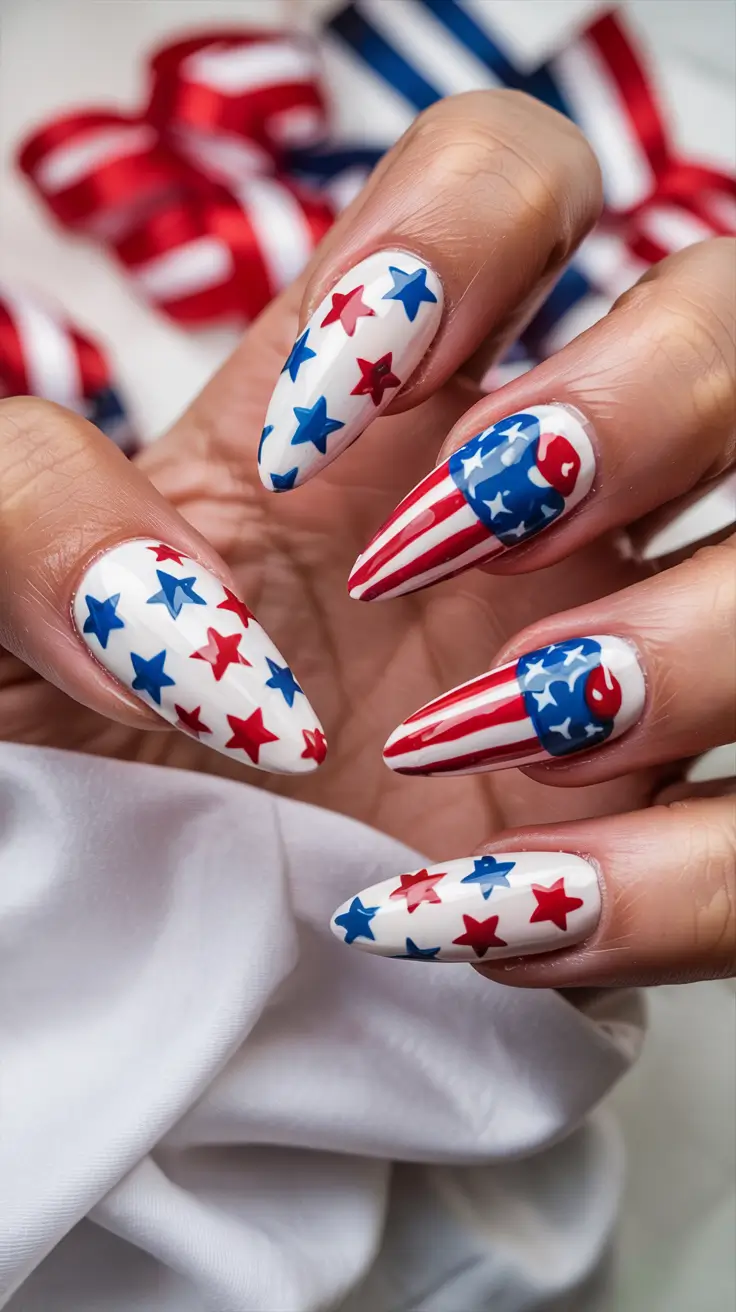 Patriotic Nail Inspo for 4th of July 2025+Pop Art Americana