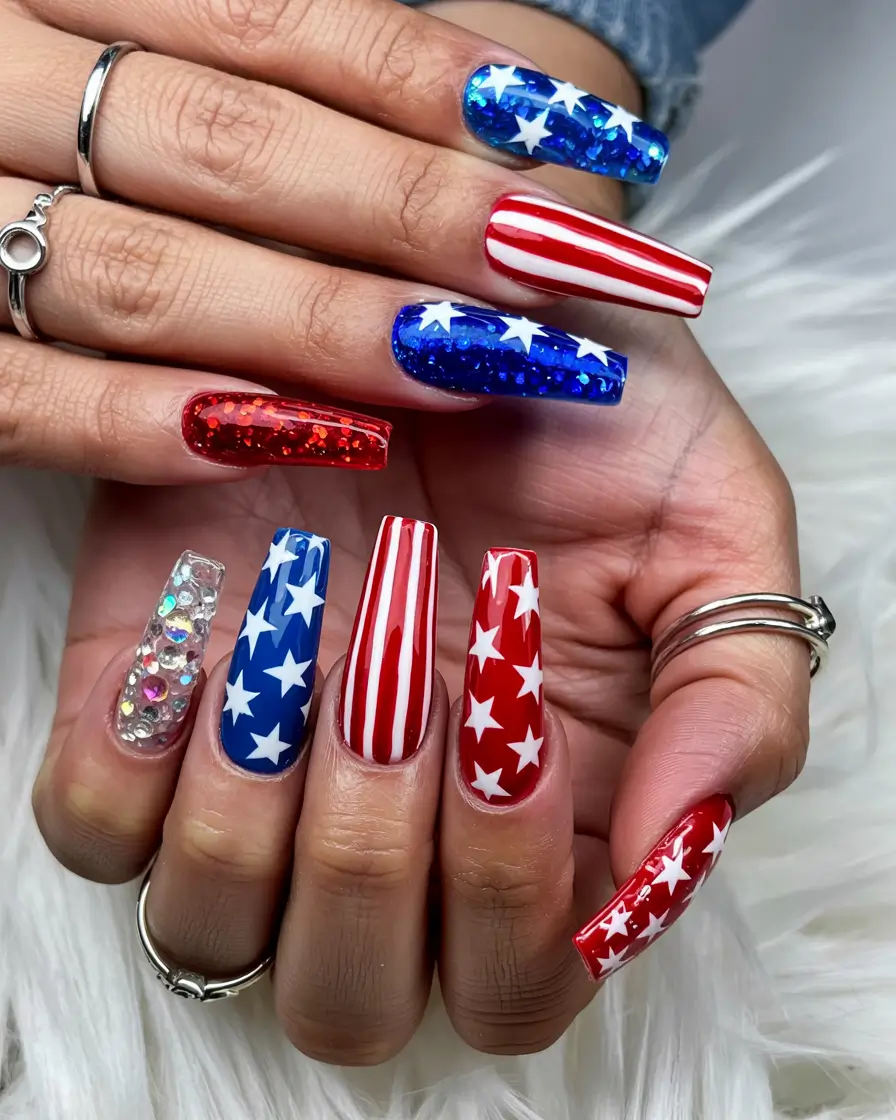 Patriotic Nail Inspo for 4th of July 2025 Stars, Stripes, and Glitter Bombs