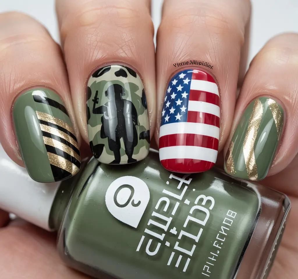 Patriotic Nail Inspo for 4th of July 2025 Military Glam With Camo Realness