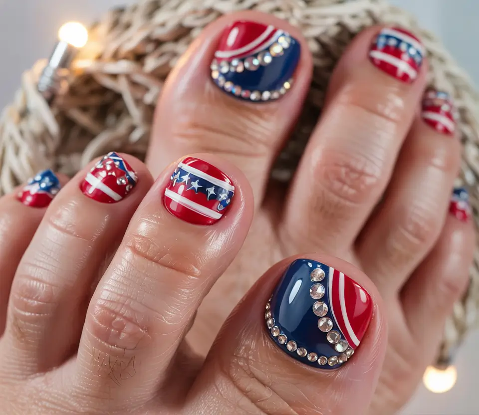 Patriotic Pedis for 4th of July 2025 - Rhinestone Rodeo Sparkle