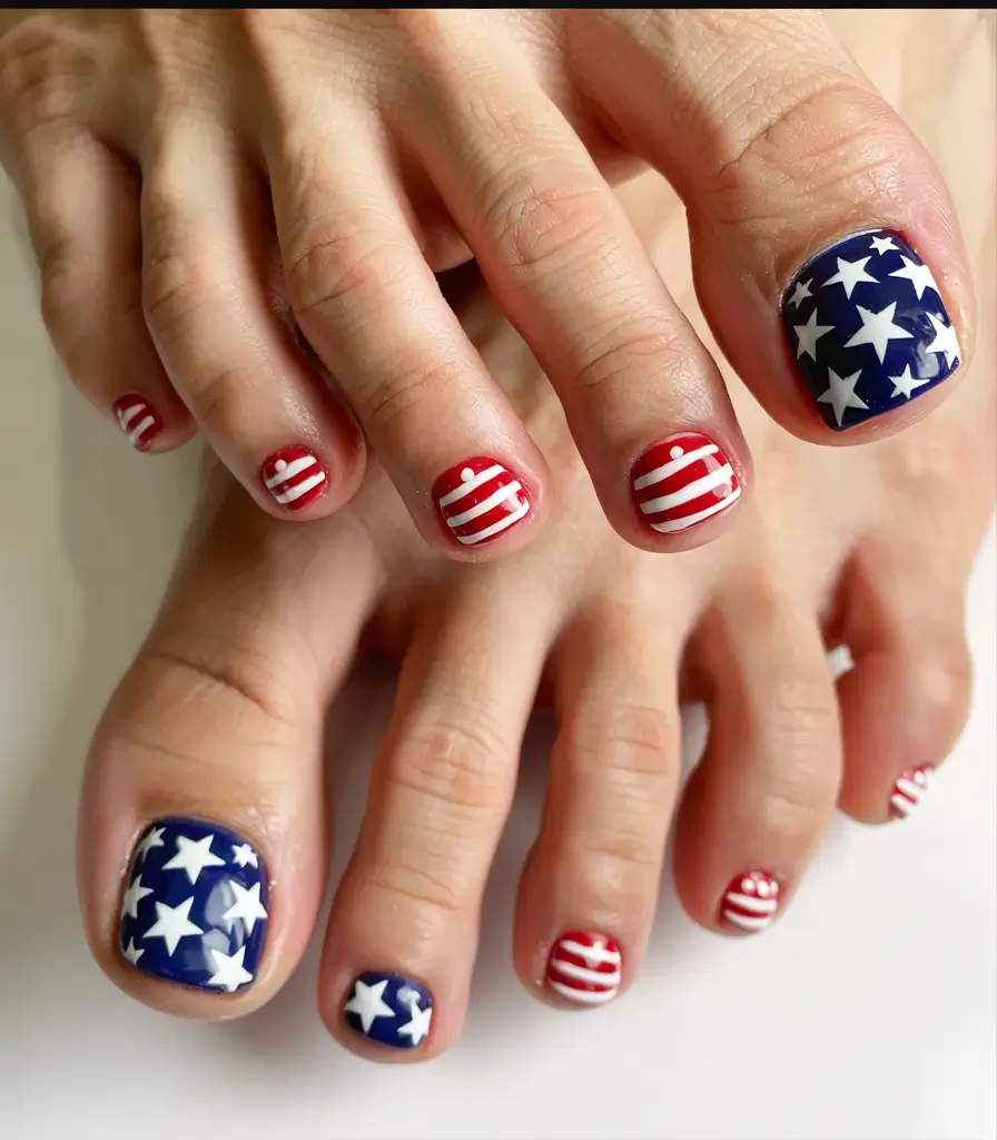 Patriotic Pedis for 4th of July 2025 - Mini Fireworks on Every Toe