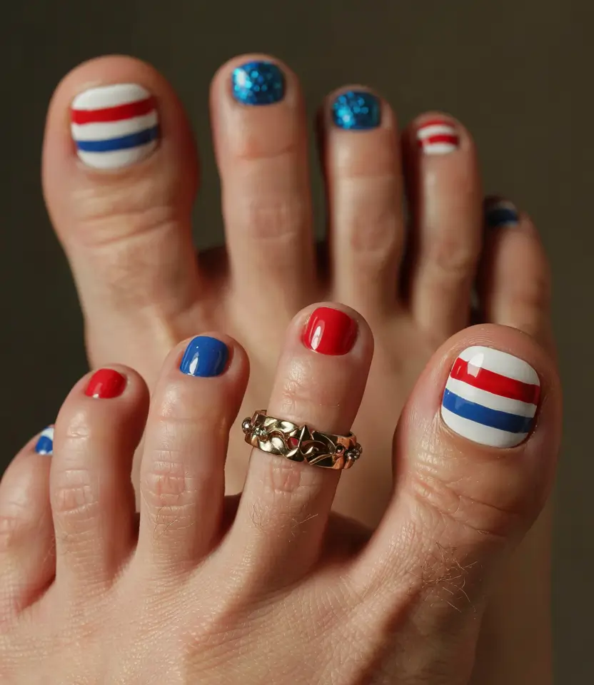 Patriotic Pedis for 4th of July 2025 - Playful Parade Stripes
