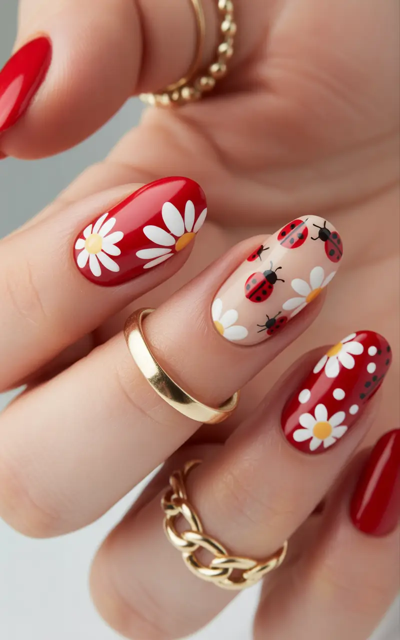 Pretty Nails You’ll Love in 2025 Bold Red Bloom with a Twist
