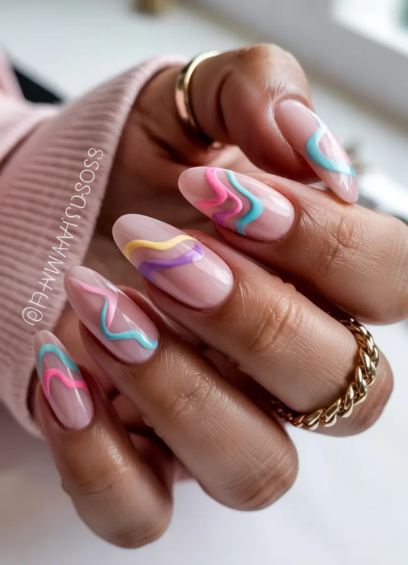 Pretty Nails You’ll Love in 2025 Pop Candy Waves on Nude